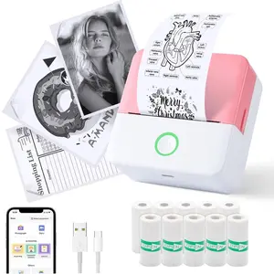 Mini Sticker Printer, Portable Inkless Sticker Maker, Pocket Photo Printer, Thermal Printer Label Maker with 10 rolls Paper, Portable Handheld Printer, for Pictures, Photos, Journals, DIY, Compatible With IOS&Android