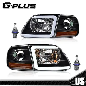 Fit For 1997-2004 Ford F150 C STYLE LED Strip Headlights Headlamps Black/Smoked/Chrome