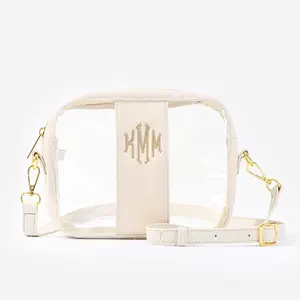 ML MARLEYLILLY Monogrammed Clear Stadium Crossbody Bag with Zipper & Adjustable Strap - Hand Wash Only - 6x8x2 inch - Clear PVC Material