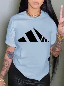 Women's Casual Fashion Loose Round Neck Short Sleeve Top, Cartoon Print Fitted T-Shirt, Comfortable Summer Wear