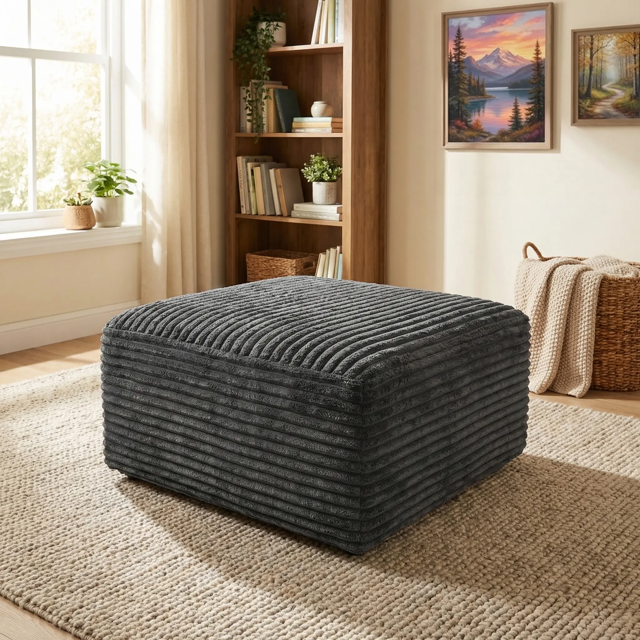 37" Armless Square Cloud Ottoman Footstool with Storage - Plush Corduroy Velvet, Boneless Design for Sectional Sofa Couch, Living Room Bedroom End of Bed Bench