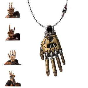 Mechanical Bionic Hand Steampunk Necklace with Movable Joint Fingers - Realistic Moving Thumb & index/Fifth/4th/3rd/2nd/1st Digits - Unisex for men & Women, Punk Gift for Tech & Anatomy Enthusiasts