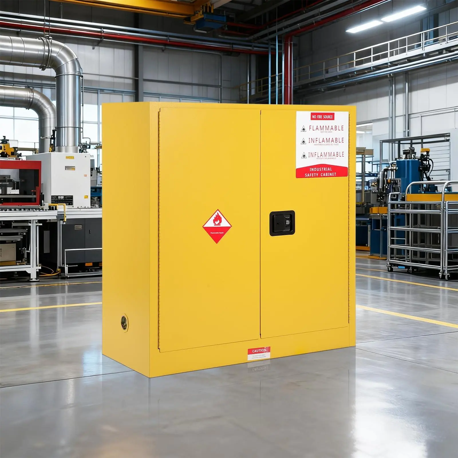 18x43x65in Industrial Strength Heavy-Duty Steel Hazardous Storage Cabinet - Fire Resistant, Spill Containment Tray, Ventilation Holes, Grounding Point, Secure Multi-Point Locking System for Flammable Liquids