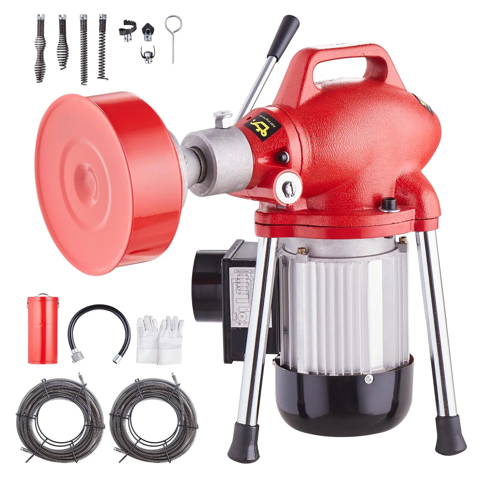 【DealsForYouDays】VEVOR Drain Cleaner Machine 120FT x 5/8 Inch, 370W Electric Sewer Snake Auger Manual Feed - with 2 Sectional Steel Cables(120' x 5/8" and 23' x 3/8"), 7 Cutters and CW/CCW Control for 1.6" to 4" Pipes