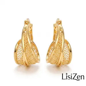 Hong Kong Style Luxury Gold Thread Mesh Hoop Earrings, Elegant Interlocking Loop Design, Chic Circle Clip-On Earrings DZEH3595