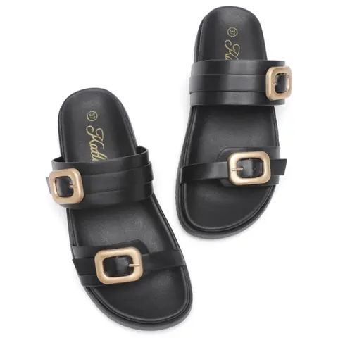 katliu Women's 2-Strap Buckle Strap Slides - Arch Support, Cushioned, Breathable Beach Sandals with Anatomically Contoured Footbed for Daily & Outdoor Summer Wear