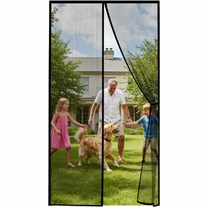 Black Magnetic Mesh Door Curtain Set, Auto Close Mosquito Net Door Screen, No Drill Easy Install, Breathable Insect Protection, Removable Reusable for Patio Home