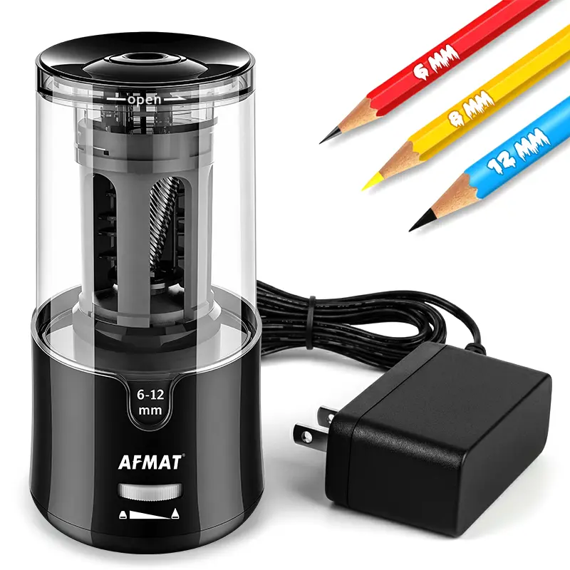 AFMAT Electric Pencil Sharpener, 3s Fast Sharpening, Auto Stop, 2 Sharpness Settings for 6-12mm No.2 & Colored Pencils, Worldwide Plug, Ideal for Artists, Art Materials, Art Supply