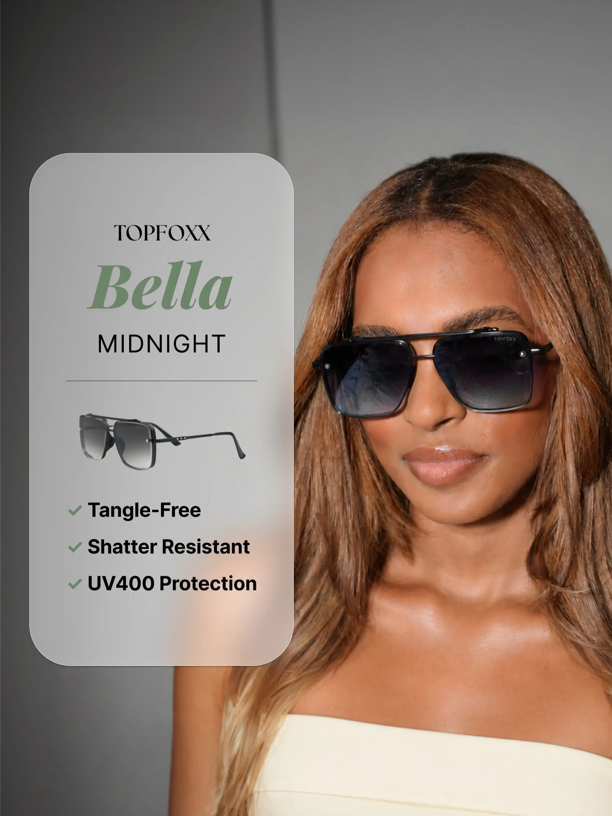 Bella - Midnight - Tangle Free Aviator Sunglasses - Certified Shatter-Resistant Lenses - UV400 - For Women & Men