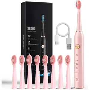 Sonic Electric Toothbrush for Adults, Smart Cleaning and Whitening, 5 Modes Selection 38000VPM Rechargeable, with Dupant Brush Heads Suitable for Travel, 1 Count, Pink