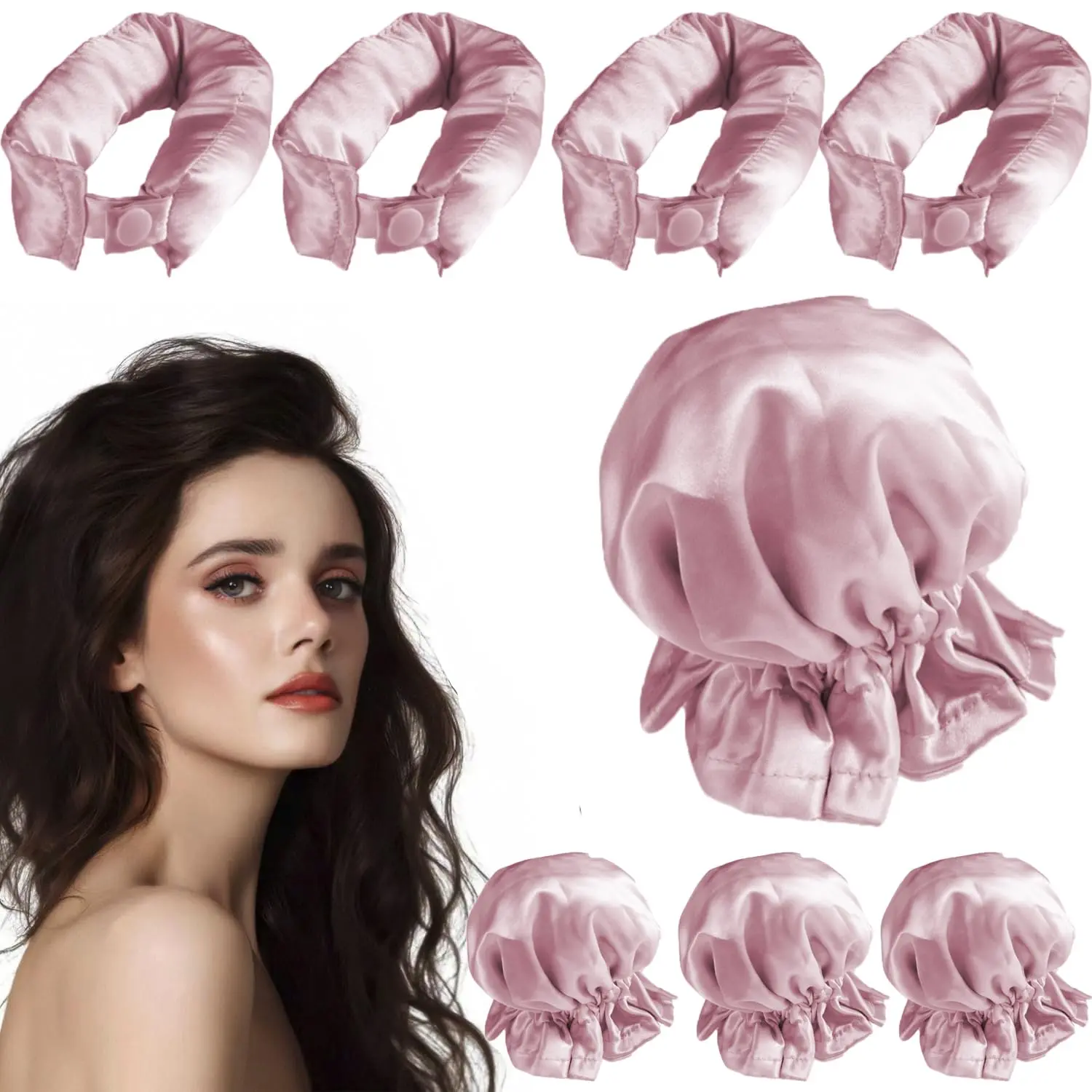 8 Pcs New Satin Heatless Hair Curler, Hair Rollers for No Heat Curls with Hair Caps for All Hair Types, No Heat Curling Headband Can Sleep in Overnight, DIY Hairstyling Tools for Women