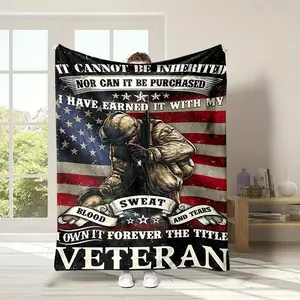 Reversible Veteran Military Appreciation Throw Blanket - Patriotic American Flag & Soldier Silhouette Design, All-Season Soft Non- Polyester, Contemporary Digital Print, Warm Gift for Veterans, Family & Friends, American Flag Accessories,