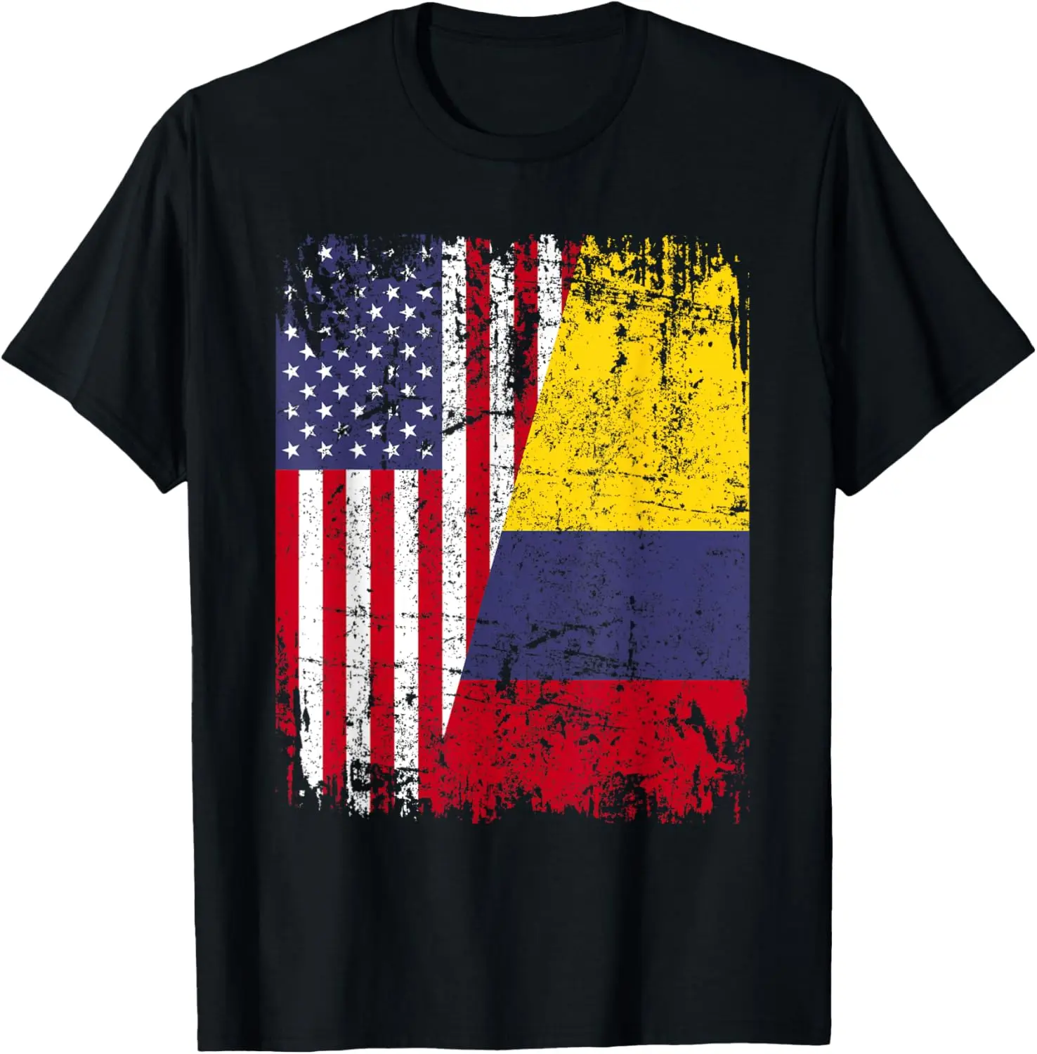 Women's 100% Cotton Vintage Short-Sleeve Round Neck Distressed Graphic T-Shirt - Everyday Wear, Colombian Roots, Half American Flag Design