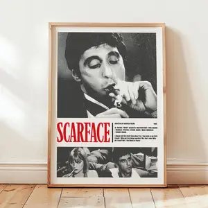 Scarface Black White Movie Poster Tony Montana Minimalist Canvas Wall Art