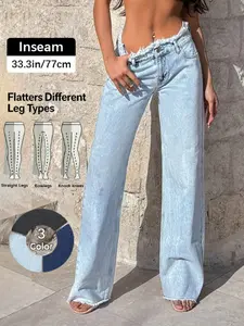 Women's High Waist Raw Hem Baggy Jeans, 2026 T-Chic All-Season Versatile Outdoor Casual Pants, Comfortable Outdoor Wear, Stylish Ladies' Bottoms