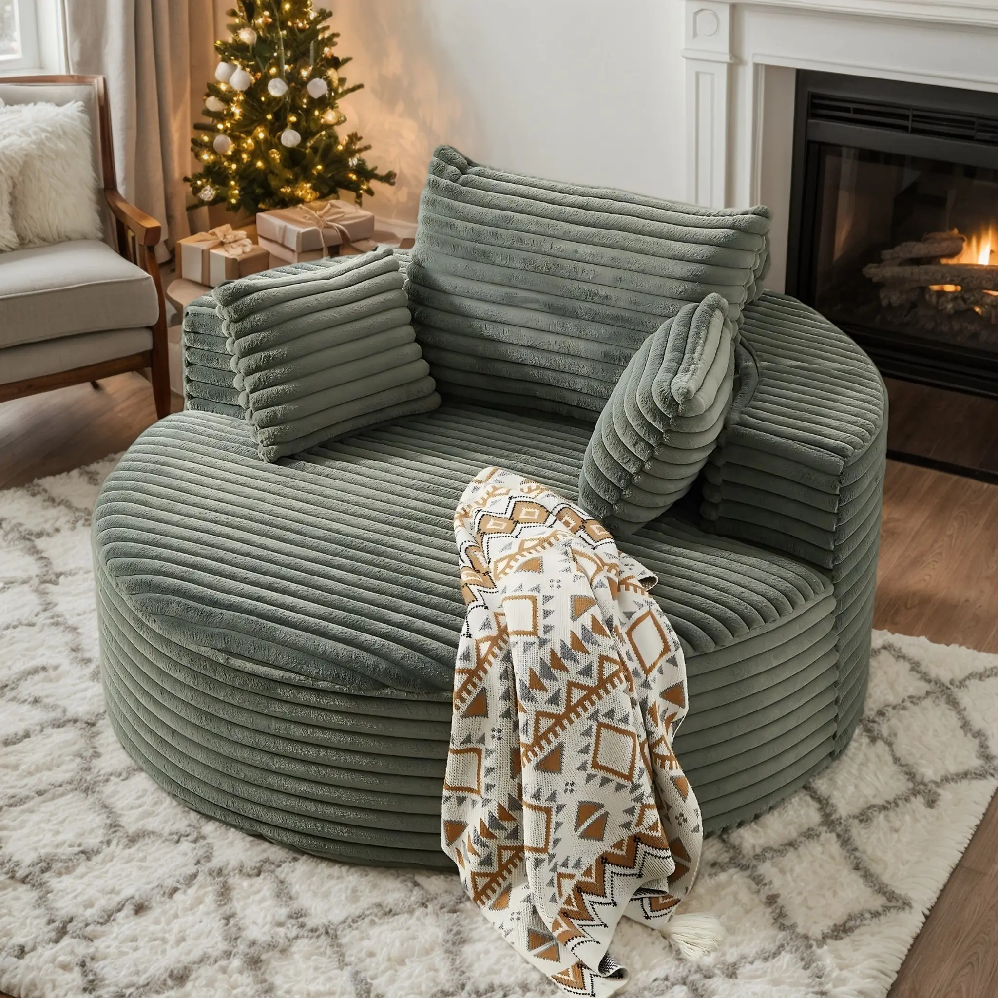 Eyisean 55'' Corduroy Modern Upholstered Floor Sofa, Comfy Deep Seat Sofa Chair Indoor with Pillow, No Assembly Required, Oversized Single Sofa Armchair for Living Room, Lounge, Bedroom