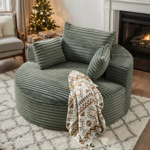 Eyisean 55'' Corduroy Modern Upholstered Floor Sofa, Comfy Deep Seat Sofa Chair Indoor with Pillow, No Assembly Required, Oversized Single Sofa Armchair for Living Room, Lounge, Bedroom