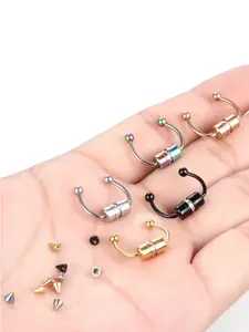 Body No Piercing Jewelry Magnetic Nose Rings with Rhinestone Decorated Replacement Head Magnetic Nose Cuff for Men & Women, Spiral Nose Ring Nose Rings Set