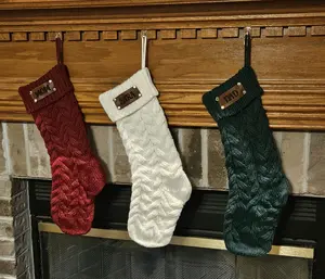 Personalized knit Christmas Stockings with custom leather patch