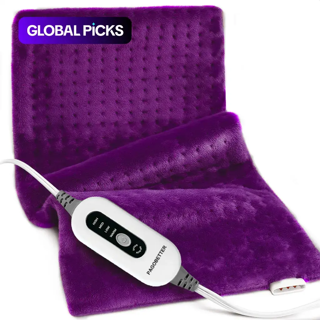 Electric Heating Pad, Heated Pad for Back Pain Relief, Reusable 130W Fast-Heating Pad up to 144°F with 4 Heat Settings, Auto-Off, Lightweight Fabric, Moist/Dry Options and Washable Design, Birthday Gift #GLOBAL PICKS