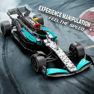 1:8 Silver-blue Building Block Racing Car Model with Detailed Components and Authentic Design