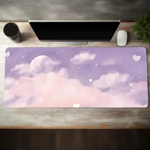 Cloud Landscape Pattern Large Gaming Mouse Pad, Non Slip Computer Keyboard Pad, Rubber Base Stitched Edge Mouse Pad, Desk Mat For Game Home Office & Gift, Office Girly Desk Accessories