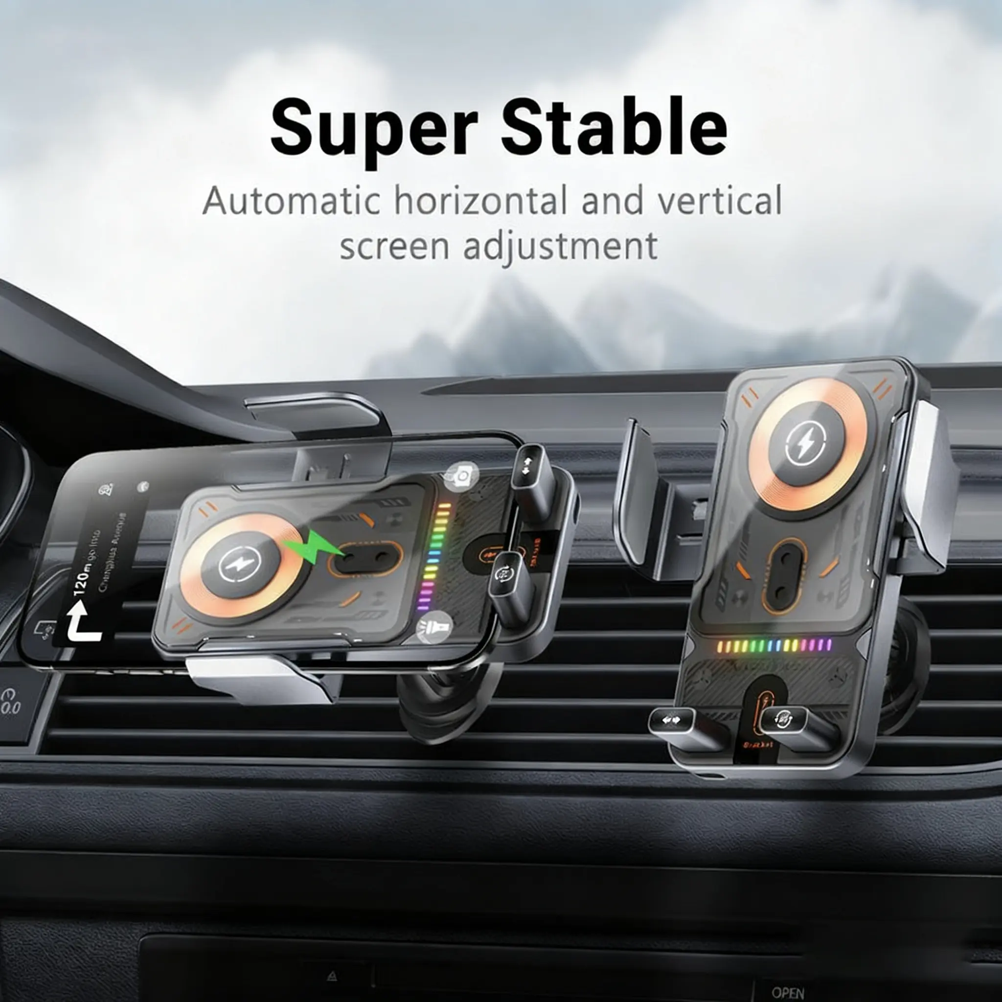 15W Wireless Charging Car Phone Holder, Electric Induction Opening/Closing, Horizontal & Vertical Rotation, Air Vent Mount – Multifunctional for Apple & Android Phones Electronic Smartphone Charger