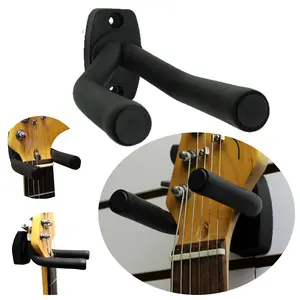 BlueDot Trading Padded Universal Guitar Holder Wall Mount & String Instrument Hanger Hook Rack Suitable for Home, School, or Store Display, Quantity 1, Black