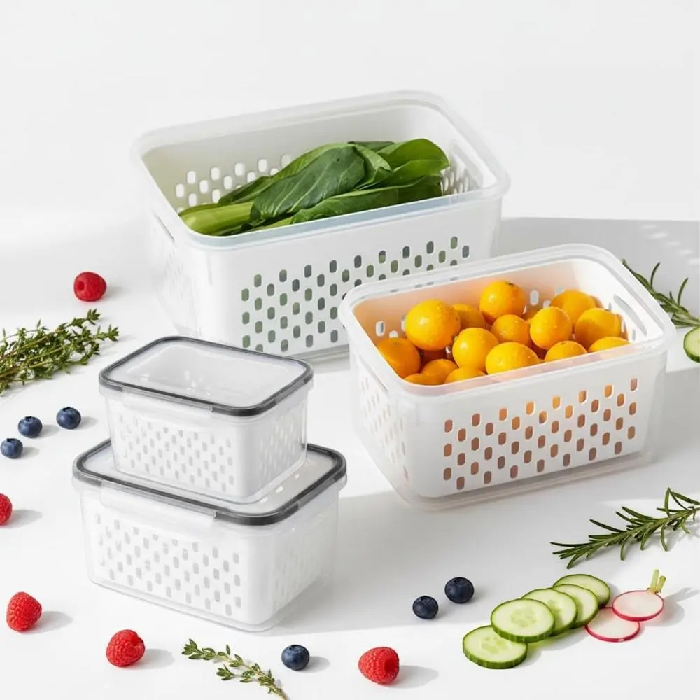 87. Fridge Meal Prep Produce Saver Containers 2 Pack Drain Basket Bpa Free Clear Stackable Airtight Fruit Vegetable Storage Refrigerator Kitchen Organizer Boxes