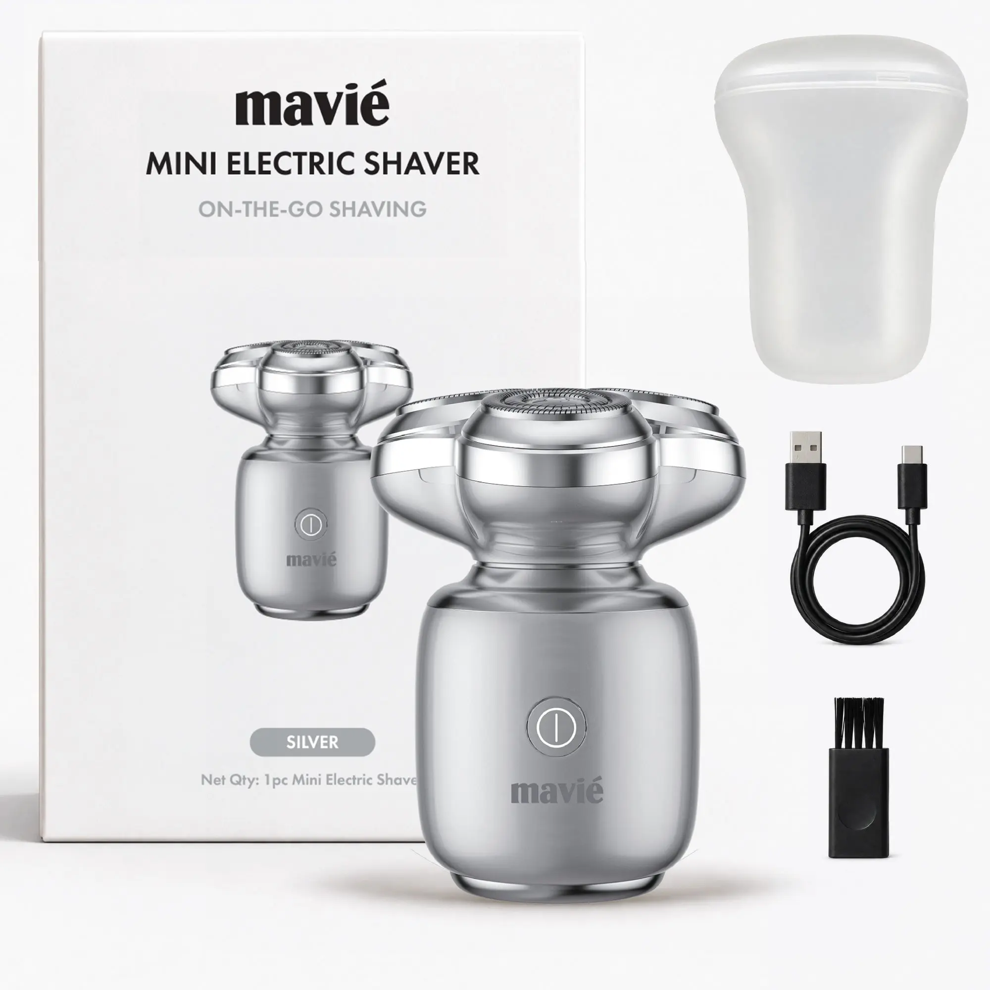 Mavié Mini Electric Shaver for Men, Triple Rotary Heads Travel Razor, 7500 RPM Motor, IPX7 Waterproof, USB-C Rechargeable, Cordless Pocket Shaver