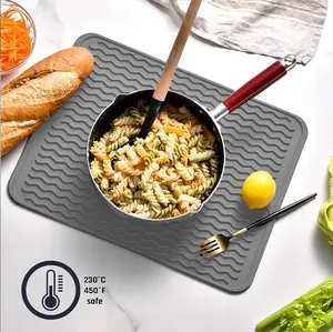 Silicone Dish Drying Mat for Multiple Usage,Easy clean,Eco-friendly,Heat-resistant Silicone Mat for Kitchen Counter or Sink,Refrigerator or Drawer liner Grey L 16 inches x 12 inches Coasters Tableware