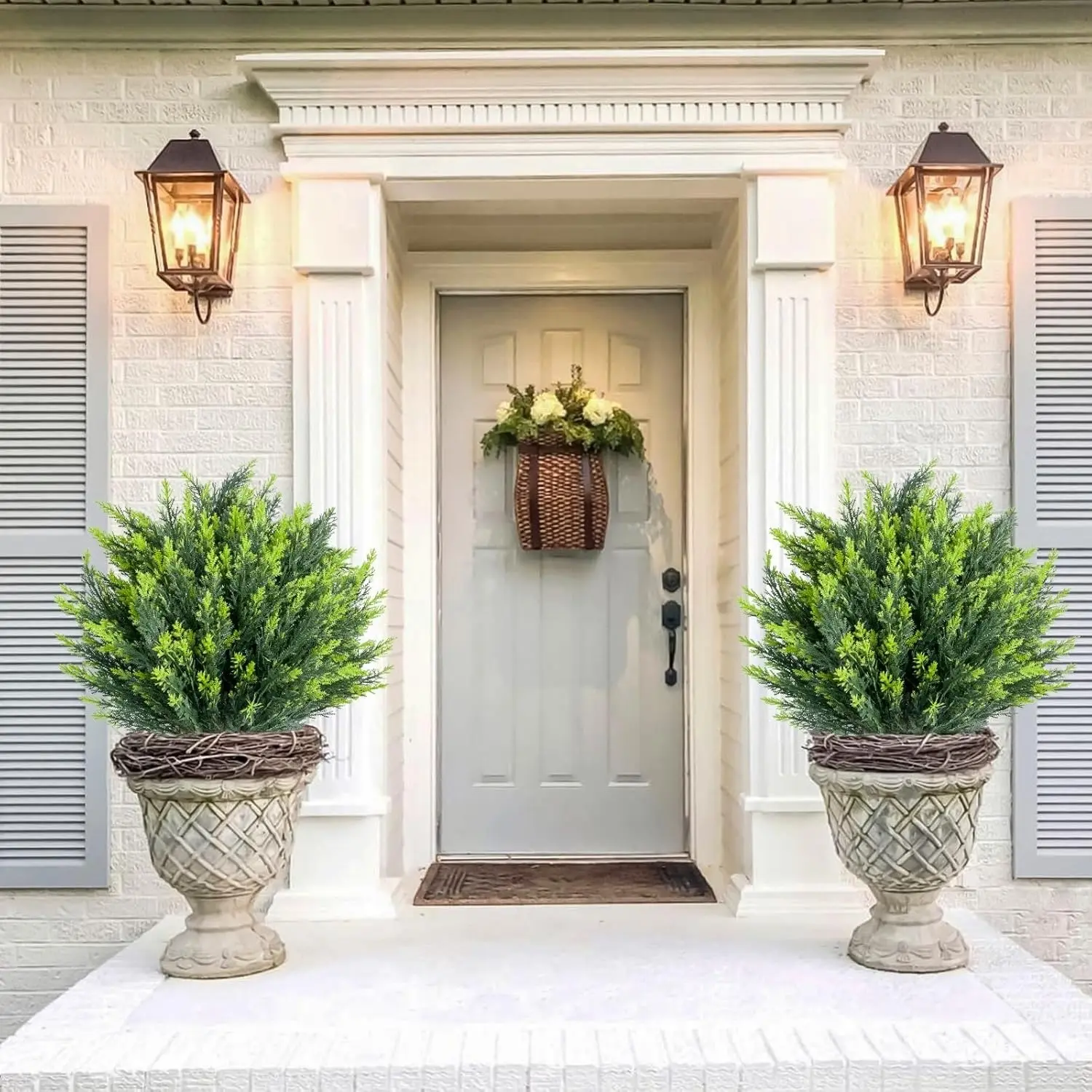 【Christmas Gift】25in Artificial Cedar Topiary Trees with Ground Spike for Outdoor-Fake Topiary Ball Trees Artificial Plant Brush for Indoor Outdoor Set of 2