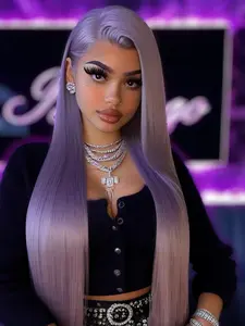 Lavender Synthetic Lace Front Wig, Premium Synthetic Hair, Straight Hair, Natural Density, Pre-Balayed, 13x4 HD Transparent Lace, Party Halloween Costume, 28 Inches, Pre Plucked Wigs