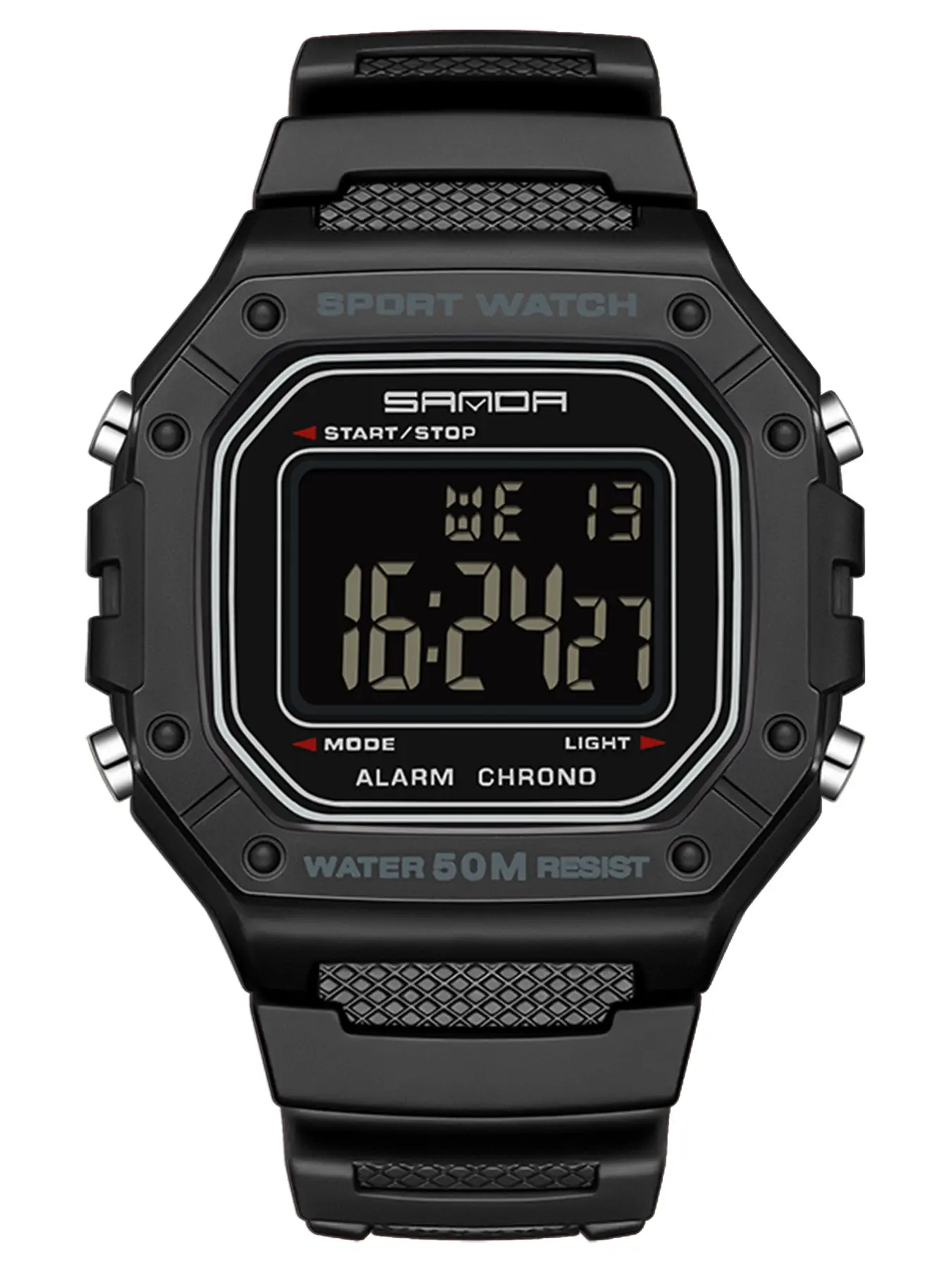 Men's Sporty Waterproof Wrist Watch with LED Digital Display, Rectangular Dial Quartz Movement Watch with Resin Case
