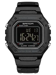 Men's Sporty Waterproof Watch with LED Digital Display, Rectangular Dial Quartz Movement Watch with Resin Case