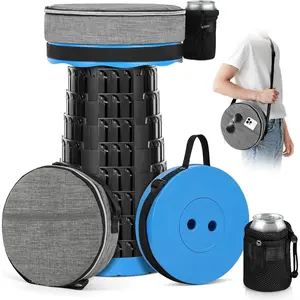 Upgraded Collapsible Stool with Load Capacity 600lbs,  Folding Stool with Triple Slide, Portable Camping Chair 3-in-1 Carry Bag, Retractable Telescoping Seat for Travel Hiking(Blue)