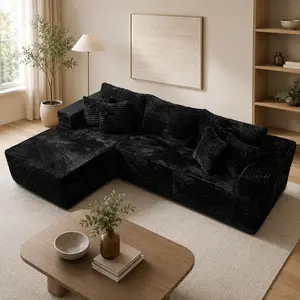 POUUIN 108-in Boneless Sectional Couch with Ottoman, Ultra-Soft Plush Corduroy, High-Resilient Foam, No-Assembly Free Combination, Fixed Arms, Pet-Friendly Modern Indoor Furniture for Living Room