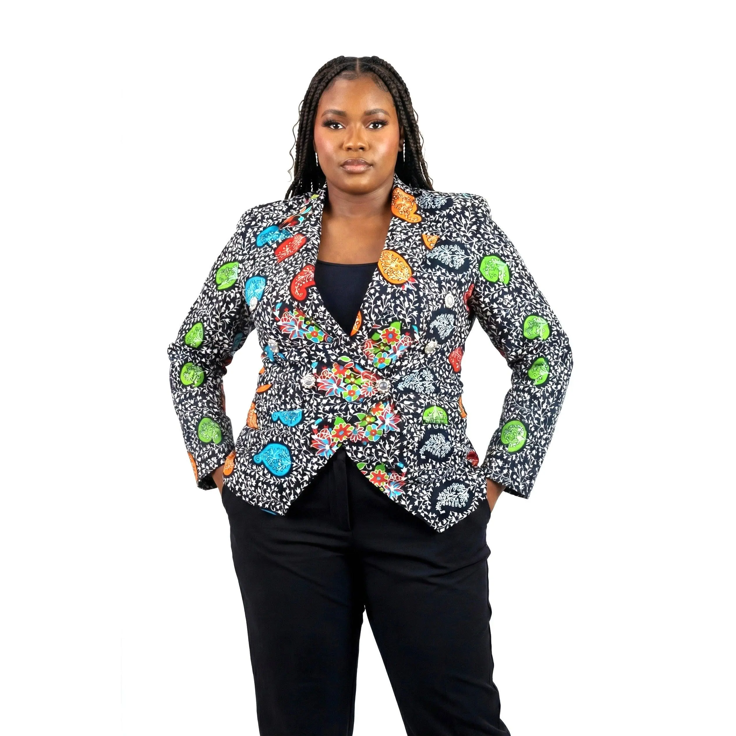 Smooth Visage Floral Ankara Double Breasted Blazer Jacket