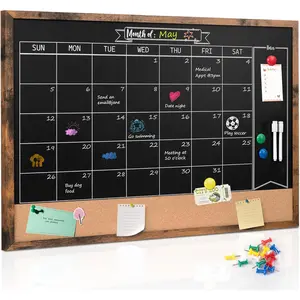 Monthly Chalkboard Calendar & Cork Board Combo, 24" x 36", , Wall Mounted, Blackboard for Office, Kitchen, School,