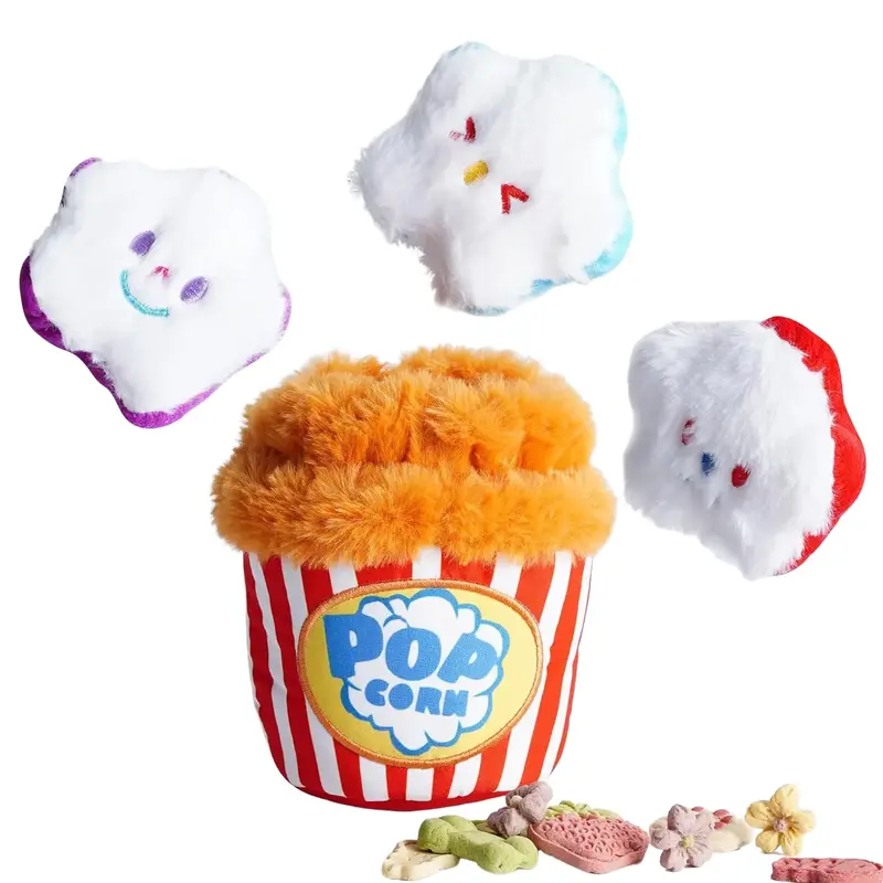 Nocciola Soft Plush Popcorn Bucket Interactive Dog Toy 3-Pcs Set Pack - Hide and Seek Design, Built-In Crinkle Paper, Cartoon Faces, Colorful Squeak Toy, Funny Sounding for Small/Medium Dogs, Pet Birthday Gift
