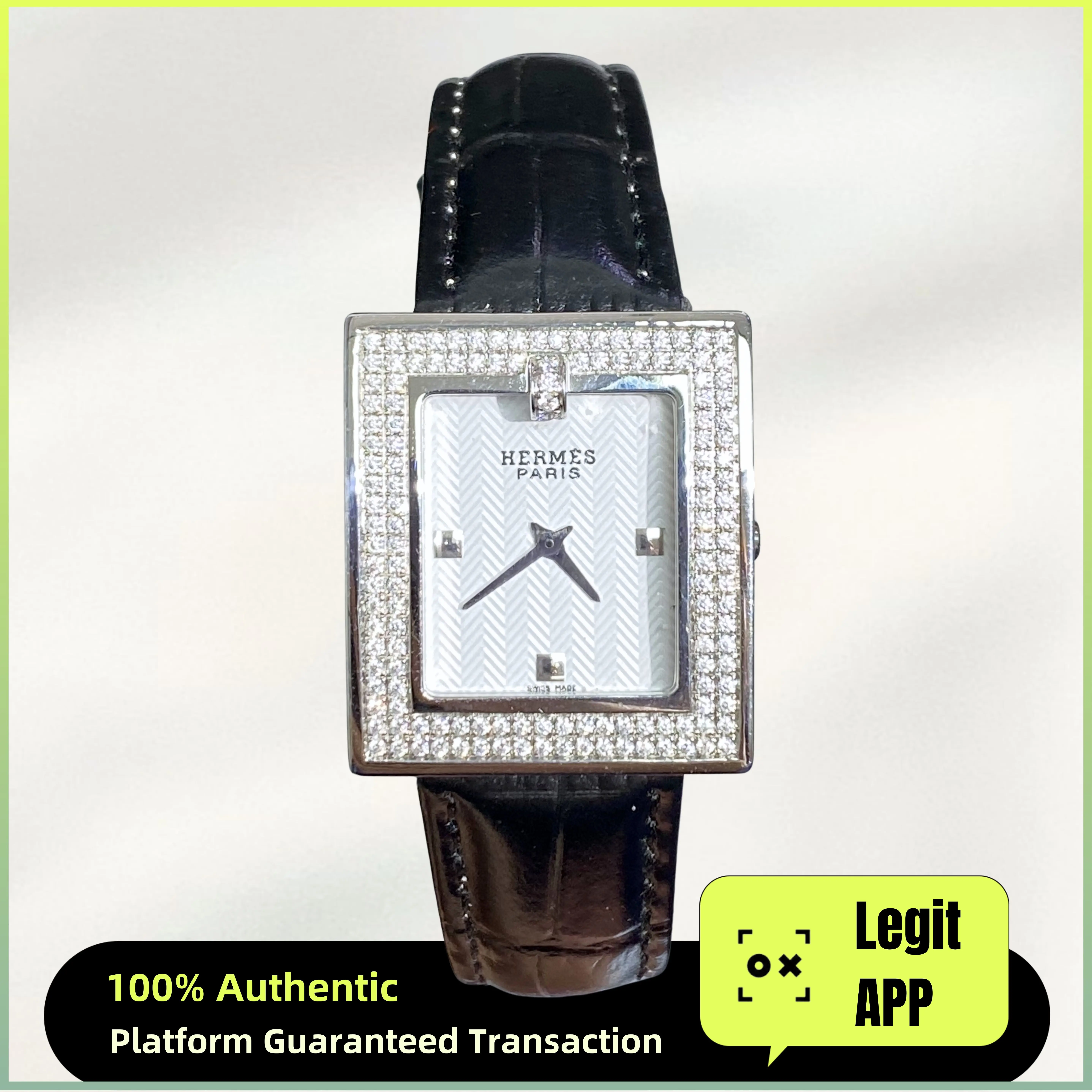 Hermes Vintage Quartz Stainless Steel 25mm White Dial Diamond Ladies Watch 13584850