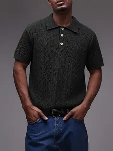 Summer Men's Fashion Polo Shirt, Simple Polo Neck with Buttons, Solid Color Knitted Jacquard Fabric, Casual Daily Wear, Outdoor Travel Essential