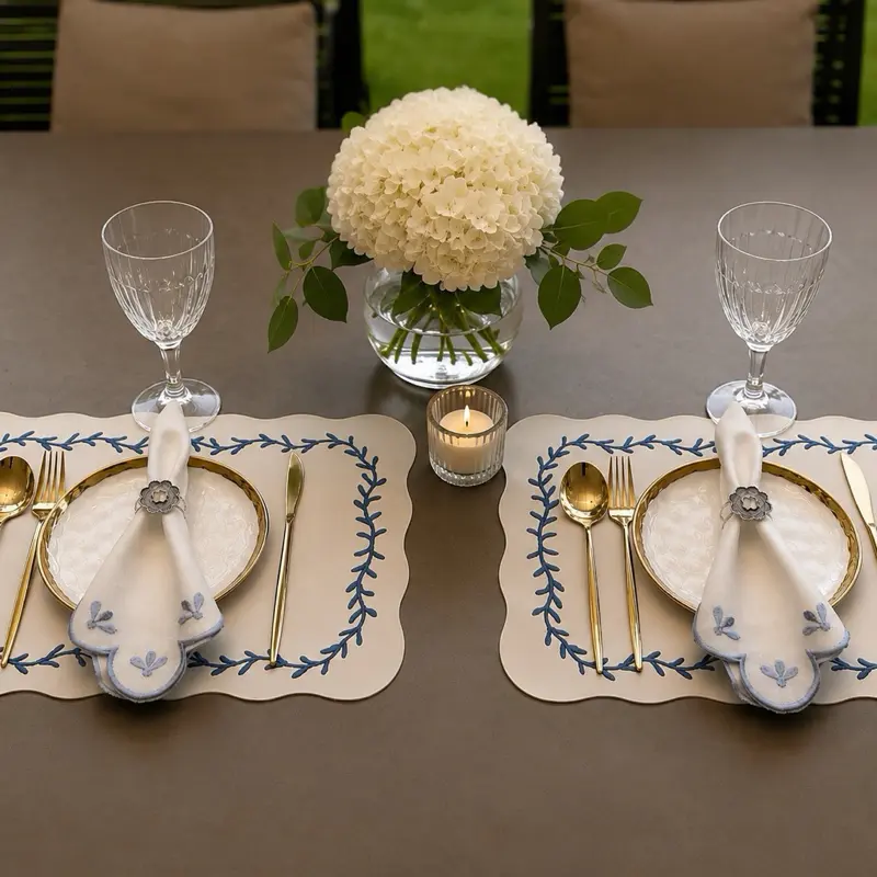 Luxury 6-Piece Table Setting Set for 2 | Placemats, Napkins & Metal Napkin Ring