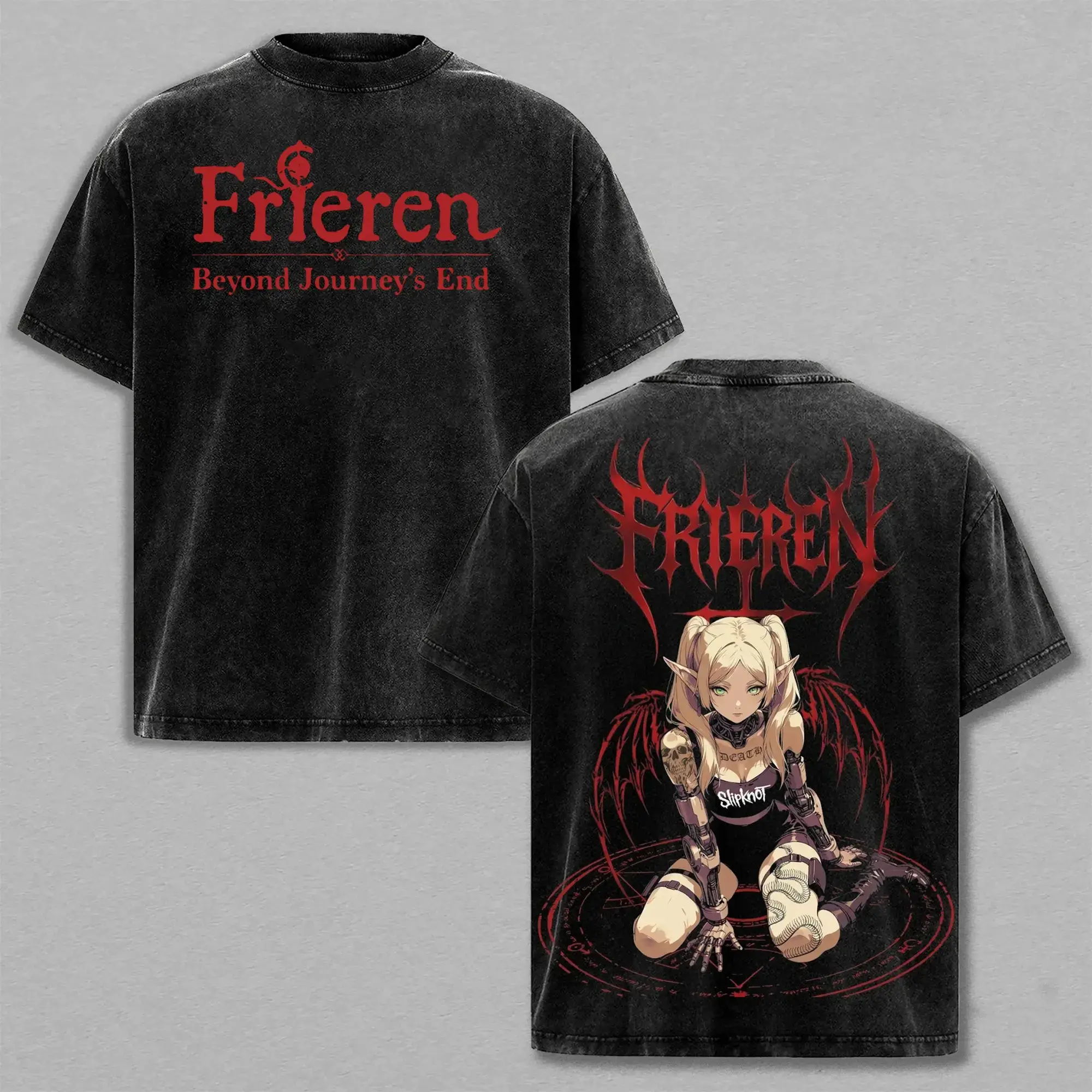Vintage Anime Print T-Shirt, Unisex Frieren Graphic Streetwear Tee in 100% Cotton with a Retro Look Crew Neck, Distressed, Fan Merch, Top, Fitted Cut