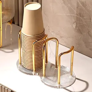 Disposable Paper Cup Holder, Modern Desktop Water Cup Storage Rack, Cup Organizer for Home Cafe Bar Office Hotel Decor Golden
