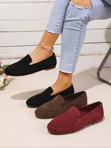 Women's Faux Suede Loafers, Slip-On Comfortable Shoes, Casual Flats, Casual All-Season Footwear, Wide Fit Low Top Design, Perfect for Commuting & Leisure