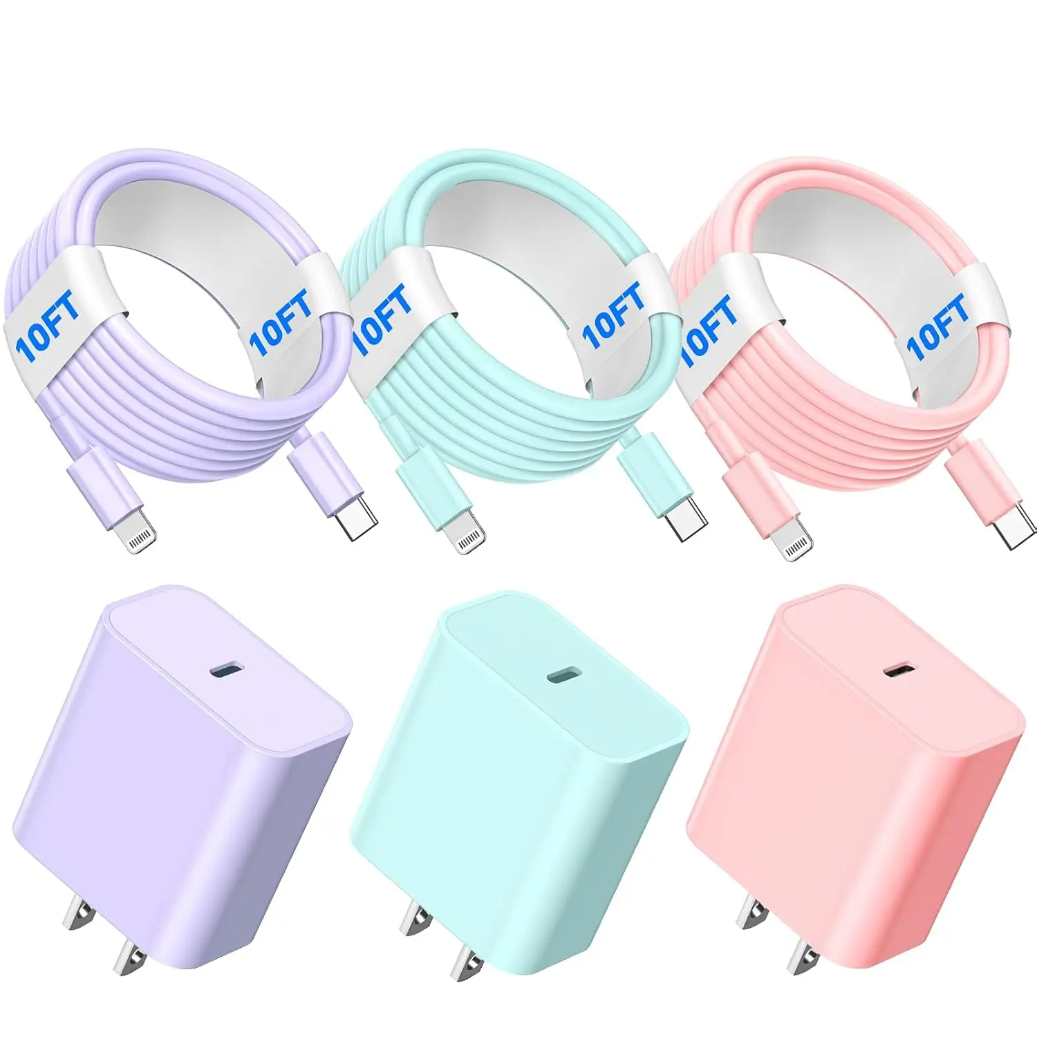 For iPhone 14 Charger,3Pack 20W Type C Phone Charger Cord Fast Charging with 10FT Long  USB C to ightning Cable for Phone 14 13 12 11 Pro Max X XS XR 8 7 6s Plus SE and More