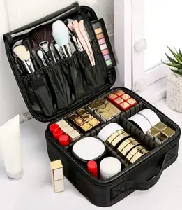 Travel Makeup Bag,Portable Makeup Case for Women,Professional Cosmetic Train Case Organizer Artist Storage Bag With Adjustable Dividers Brushes Toiletry Jewelry Digital Accessories