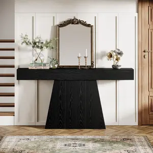 Tribesigns 63" Black Console Table with Trapezoidal Base, Narrow Long Design, Ideal for Entryway and Hallway Use