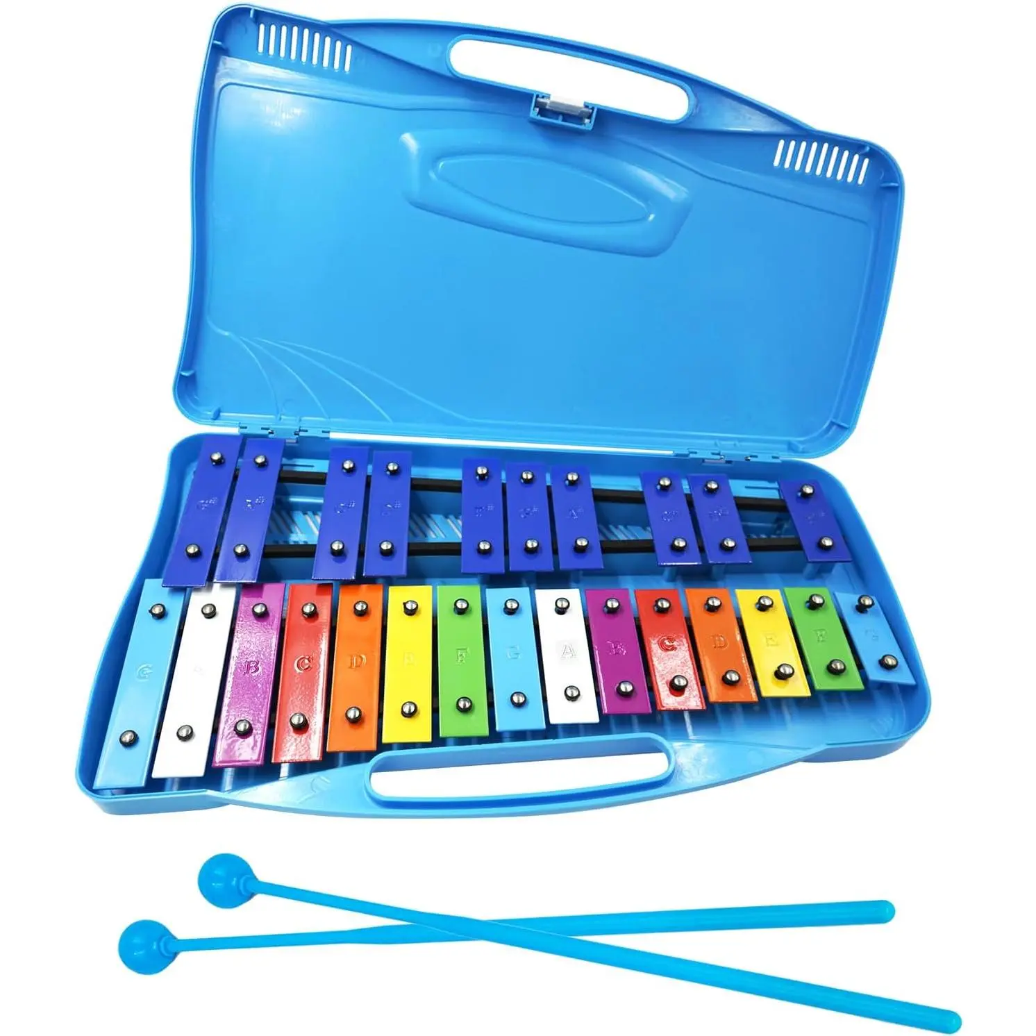 Xylophone Glockenspiel 25 note Xylophone for , Professional Percussion Instrument with case and Two Safe Mallets for Beginners, Colorful Metal ,Music Teaching, Gifts(Blue)